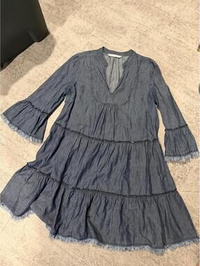 Vintage Trina Turk Denim Chambray Linen Blend Flowy dress coverup sz M